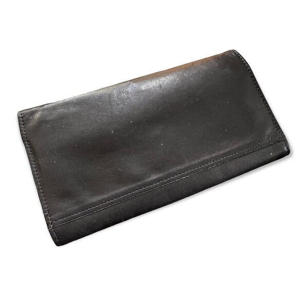 Vintage Rolfs Black Leather Wallet Checkbook Clutch With Kisslock 1980's - Picture 5 of 5